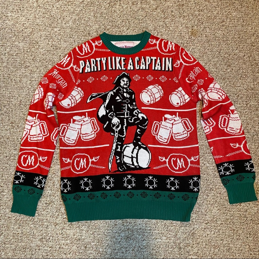 Captain Morgan " Party Like A Captain " Christmas | Holiday Ugly Sweater Small